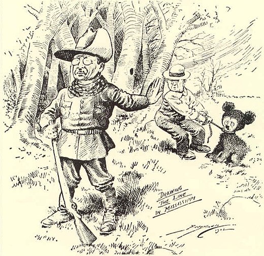Theodore Roosevelt y el oso Teddy, ilustración de Clifford Berryman en el Washington Post. 